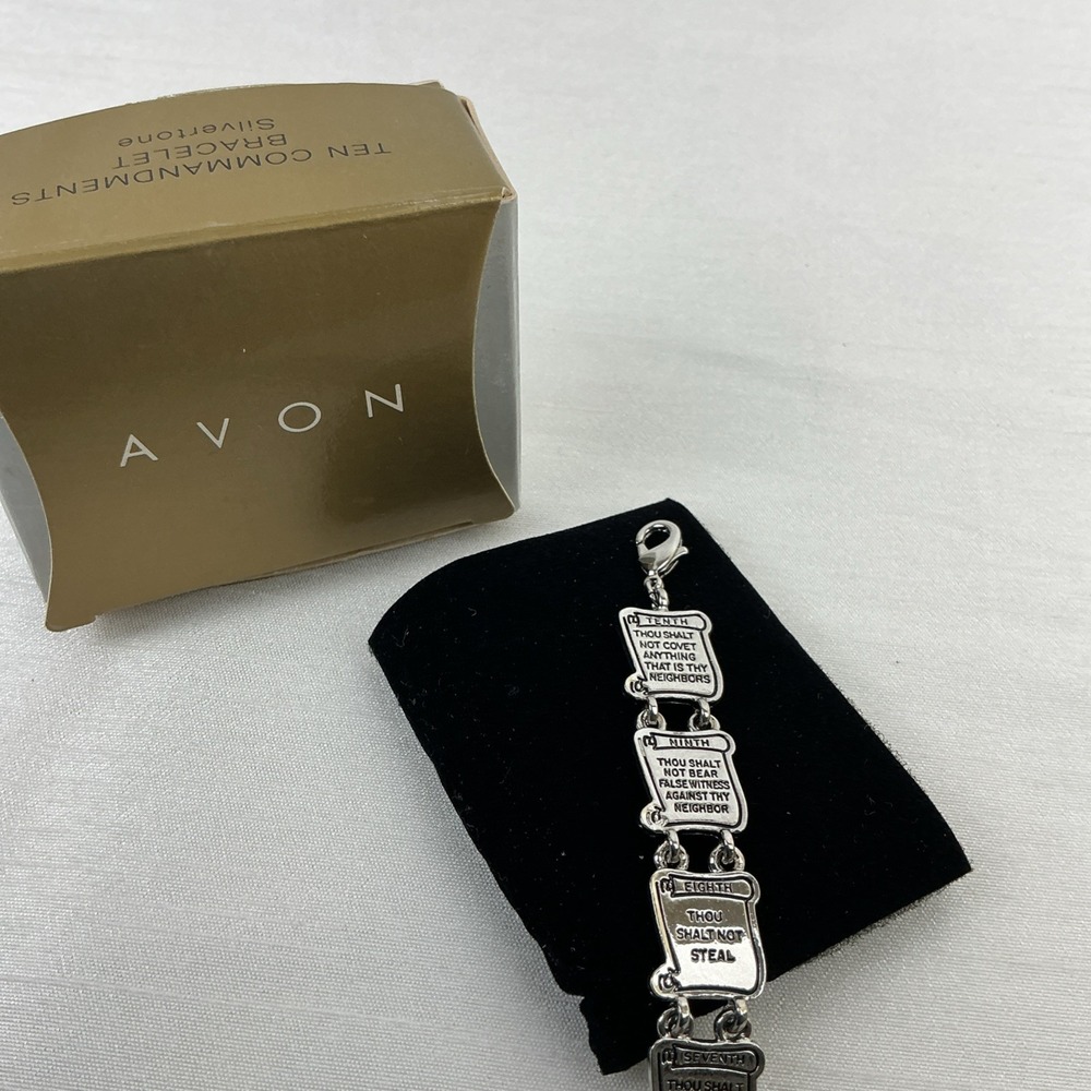 Avon 10 Commandments Bracelet Vintage Silvertone Metal Lobster Clasp New in Box